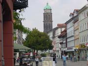 Pedestrian zone and tower of the St. Jacobi church