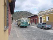 A former U.S. schoolbus in the Spanish colonial town of Antigua
