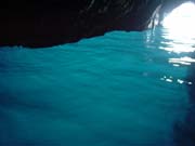 Inside the Grotta Azzurra on the island of Capri. The cave is open below the water line and mostly closed above the surface. The main source of sunlight is through the water, so it appears very blue.