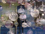 Glass ornaments in a store window