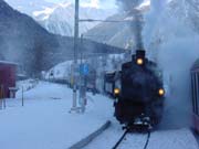 Steam locomotive on the line between Bever and Scuol