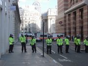 Cops blocking a street near the Bank of England, due to G-20 summit protests